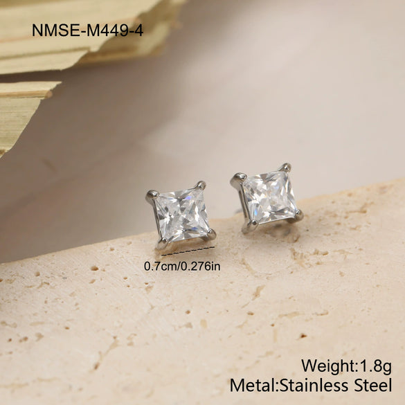 Wholesale Women's Simple Geometric Square Diamond Stud Earrings 18K Gold Electroplated Stainless Steel