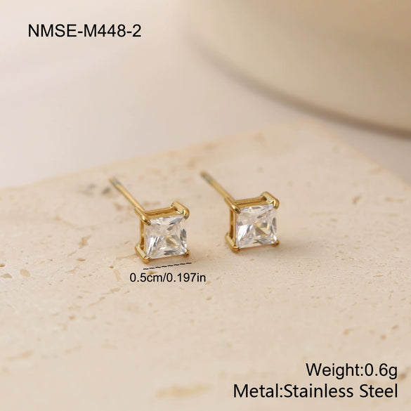 Wholesale Women's Simple Geometric Square Diamond Stud Earrings 18K Gold Electroplated Stainless Steel