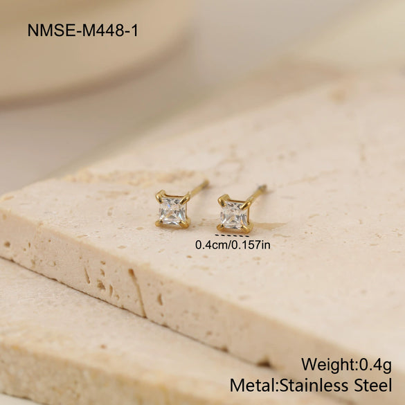 Wholesale Women's Simple Geometric Square Diamond Stud Earrings 18K Gold Electroplated Stainless Steel