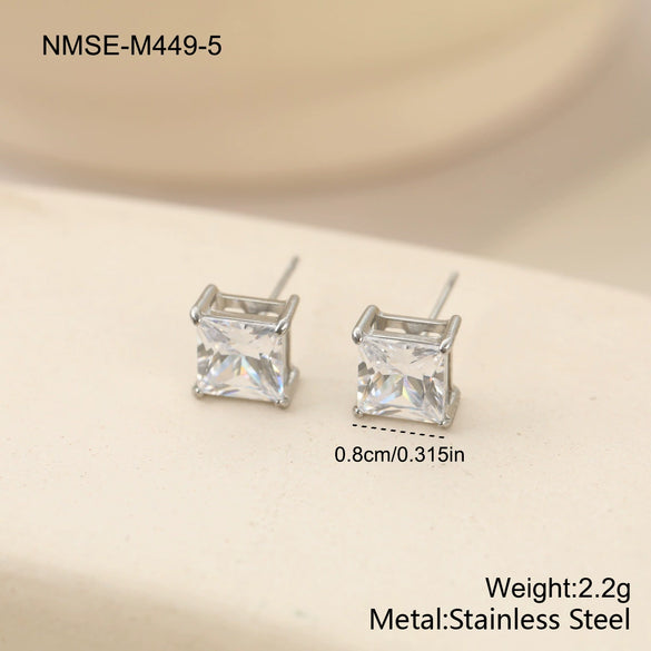 Wholesale Women's Simple Geometric Square Diamond Stud Earrings 18K Gold Electroplated Stainless Steel