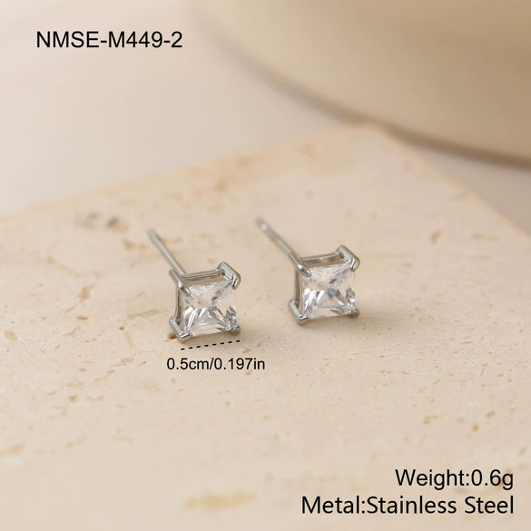Wholesale Women's Simple Geometric Square Diamond Stud Earrings 18K Gold Electroplated Stainless Steel
