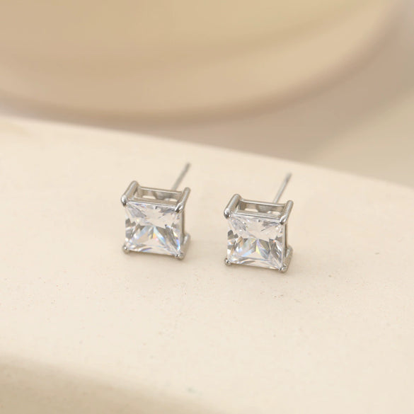 Wholesale Women's Simple Geometric Square Diamond Stud Earrings 18K Gold Electroplated Stainless Steel