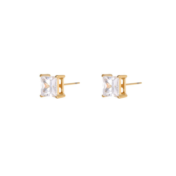 Wholesale Women's Simple Geometric Square Diamond Stud Earrings 18K Gold Electroplated Stainless Steel