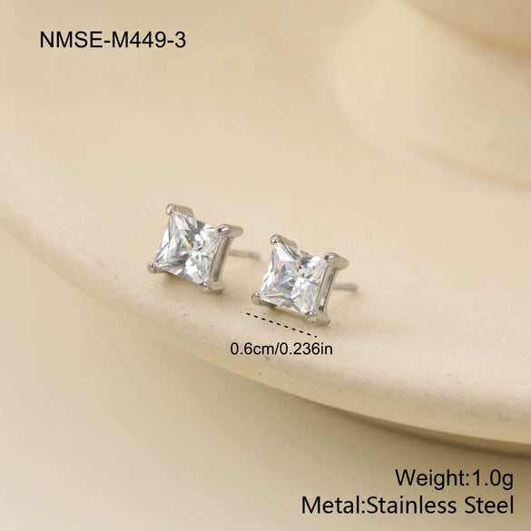 Wholesale Women's Simple Geometric Square Diamond Stud Earrings 18K Gold Electroplated Stainless Steel