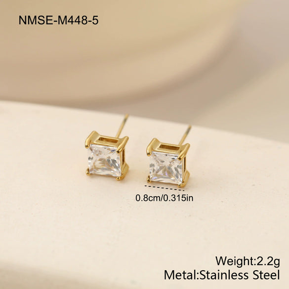 Wholesale Women's Simple Geometric Square Diamond Stud Earrings 18K Gold Electroplated Stainless Steel