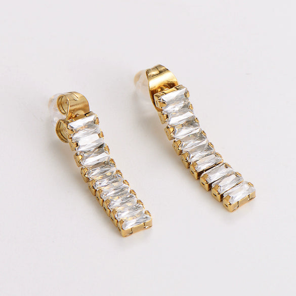 Wholesale Women's Simple Geometric Square Long Zircon Stainless Steel Electroplated Stud Earrings