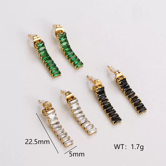 Wholesale Women's Simple Geometric Square Long Zircon Stainless Steel Electroplated Stud Earrings