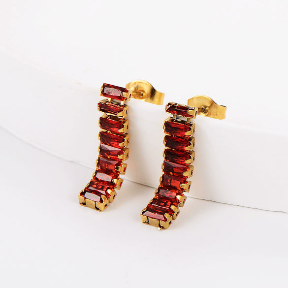 Wholesale Women's Simple Geometric Square Long Zircon Stainless Steel Electroplated Stud Earrings