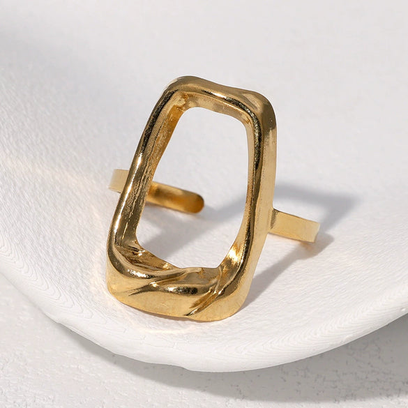 Wholesale Women's Simple Geometric Square Open Ring Stainless Steel 18K Gold Electroplated Hand Jewelry