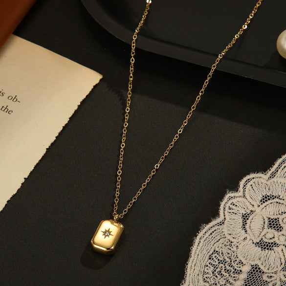 Wholesale Women's Simple Geometric Square Pendant Necklace 14K Gold Plated Titanium Steel With Gold Inlaid Design