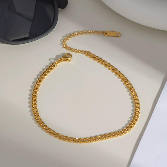 Wholesale Women's Simple Geometric Stainless Steel Cuban Chain Anklet