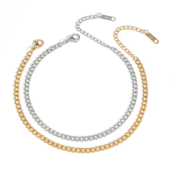 Wholesale Women's Simple Geometric Stainless Steel Cuban Chain Anklet