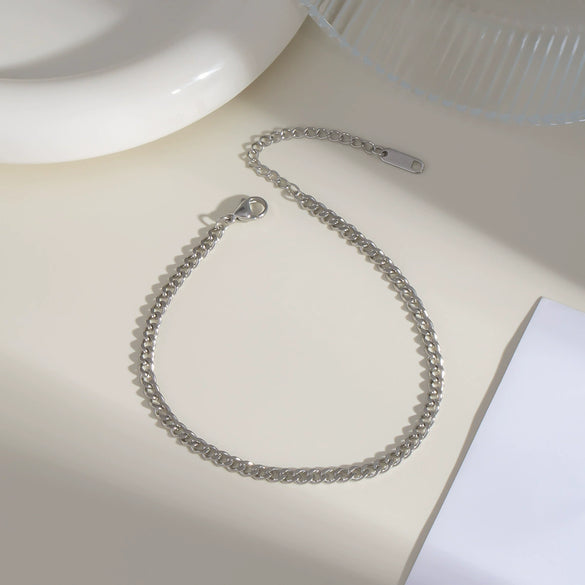 Wholesale Women's Simple Geometric Stainless Steel Cuban Chain Anklet