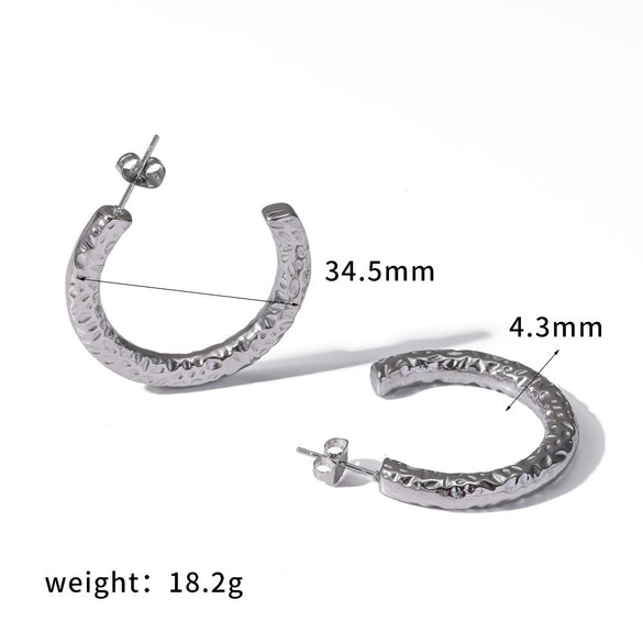 Wholesale Women's Simple Geometric Stainless Steel Earrings With Hammered Pattern And Pvd Furnace Vacuum Real Gold Plating