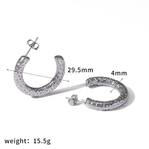 Wholesale Women's Simple Geometric Stainless Steel Earrings With Hammered Pattern And Pvd Furnace Vacuum Real Gold Plating