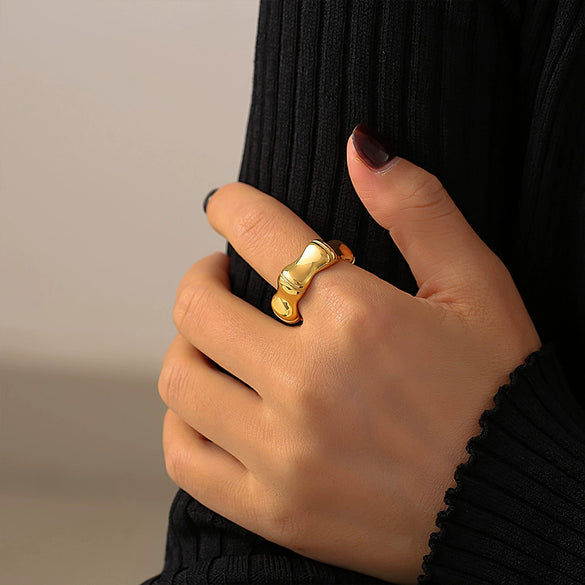 Wholesale Women's Simple Geometric 316L Stainless Steel Electroplated Bamboo Ring