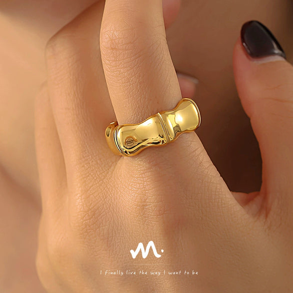 Wholesale Women's Simple Geometric 316L Stainless Steel Electroplated Bamboo Ring