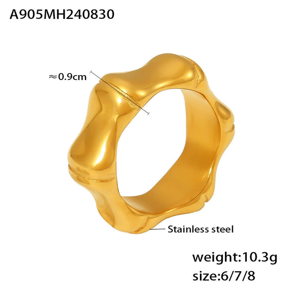 Wholesale Women's Simple Geometric 316L Stainless Steel Electroplated Bamboo Ring