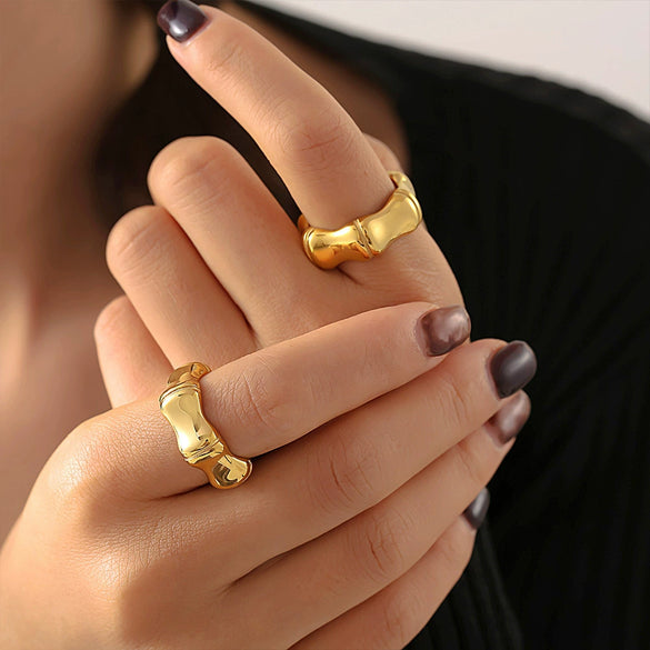 Wholesale Women's Simple Geometric 316L Stainless Steel Electroplated Bamboo Ring