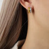 Wholesale Women's Simple Geometric Stainless Steel Electroplated Double Layer C Shaped Semicircle Curved Arc Earrings With Gold And Silver Color Matching