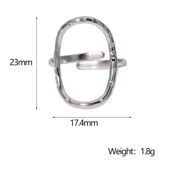 Wholesale Women's Simple Geometric Stainless Steel Electroplated Hammered Oval Hollow Open Ring Jewelry