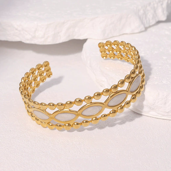 Wholesale Women's Simple Geometric Stainless Steel Electroplated Oil Drop Open Wide Bracelet