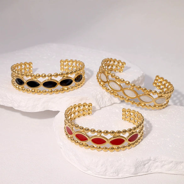Wholesale Women's Simple Geometric Stainless Steel Electroplated Oil Drop Open Wide Bracelet