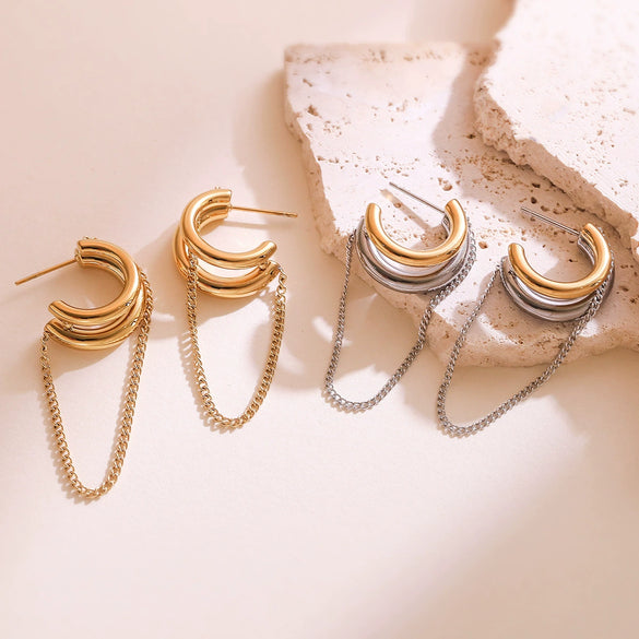 Wholesale Women's Simple Geometric Stainless Steel Electroplated Tassel Earrings