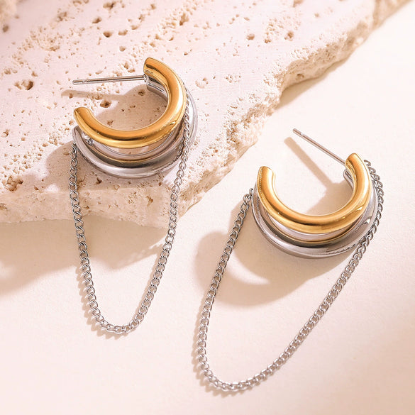 Wholesale Women's Simple Geometric Stainless Steel Electroplated Tassel Earrings