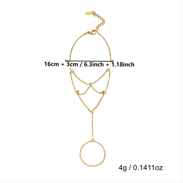 Wholesale Women's Simple Geometric Stainless Steel Electroplated Zirconinlaid Multilayer Finger Chain Bracelet