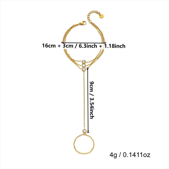 Wholesale Women's Simple Geometric Stainless Steel Electroplated Zirconinlaid Multilayer Finger Chain Bracelet