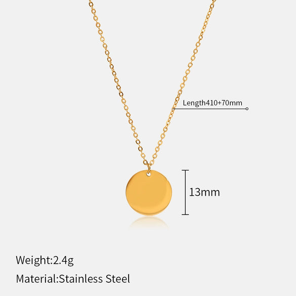 Wholesale Women's Simple Geometric Stainless Steel Gold Electroplated Coin Wafer Clavicle Necklace