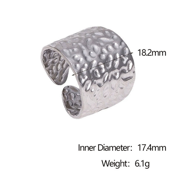 Wholesale Women's Simple Geometric Stainless Steel Hammered 18K Goldplated Open Ring Hand Jewelry