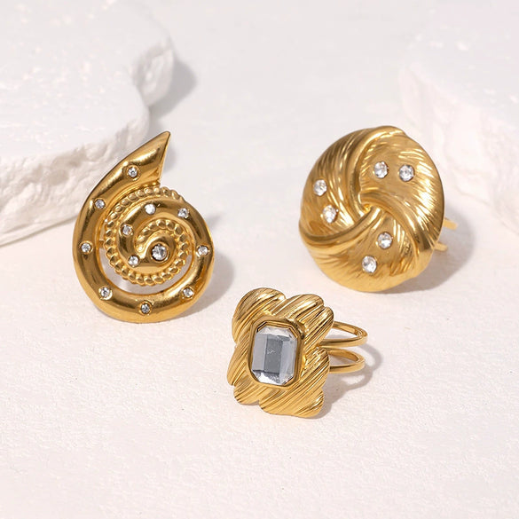 Wholesale Women's Simple Geometric Stainless Steel Open Ring 18K Gold Electroplated