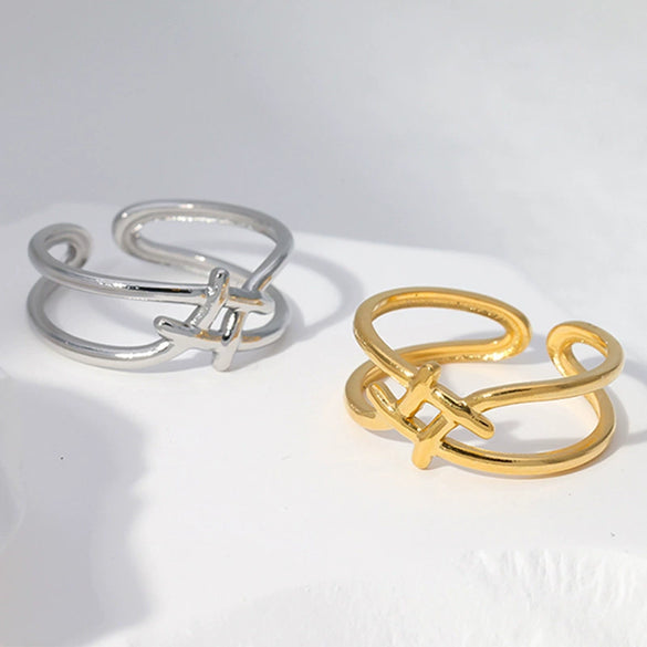 Wholesale Women's Simple Geometric Stainless Steel Opening Ring With Electroplating Treatment