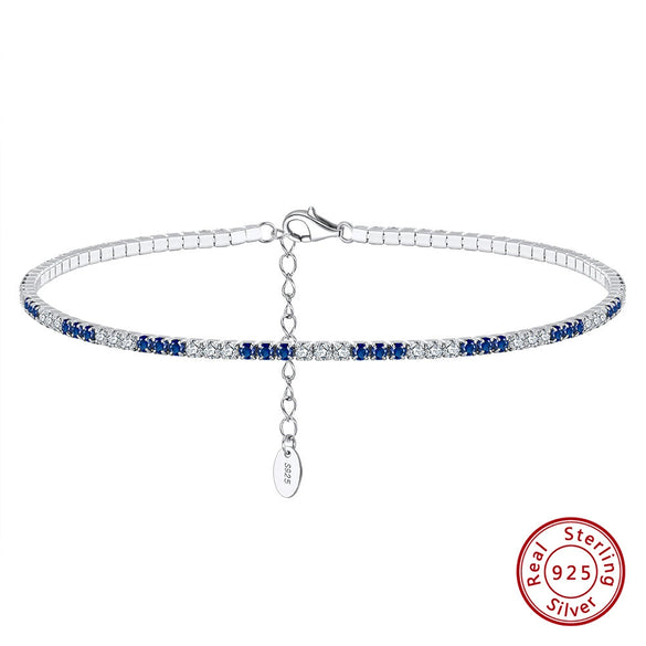 Wholesale Women's Simple Geometric 925 Sterling Silver Anklet Inlaid With Blue And White Zircon