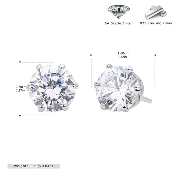 Wholesale Women's Simple Geometric 925 Sterling Silver Earrings With Sixclaw Inlaid Zircon And Electroplating