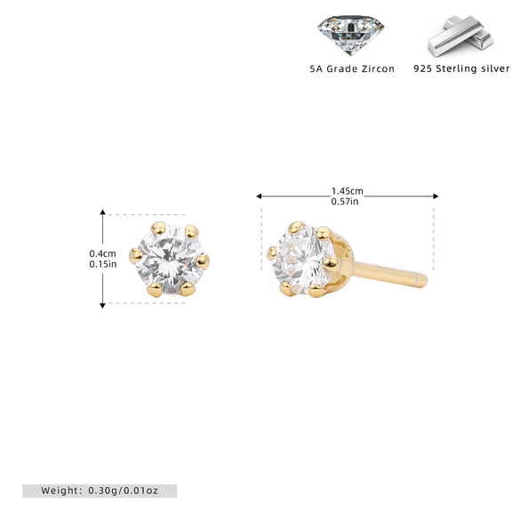 Wholesale Women's Simple Geometric 925 Sterling Silver Earrings With Sixclaw Inlaid Zircon And Electroplating