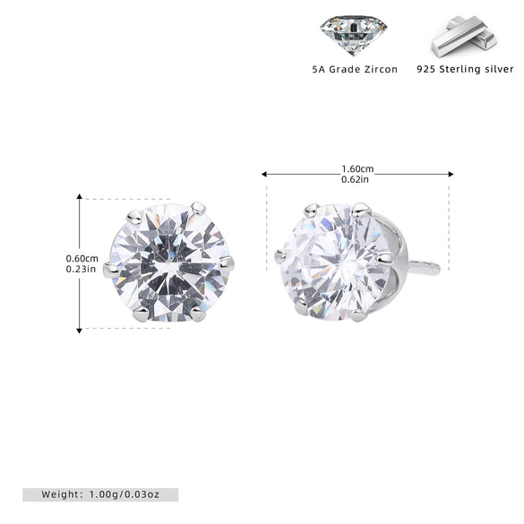 Wholesale Women's Simple Geometric 925 Sterling Silver Earrings With Sixclaw Inlaid Zircon And Electroplating