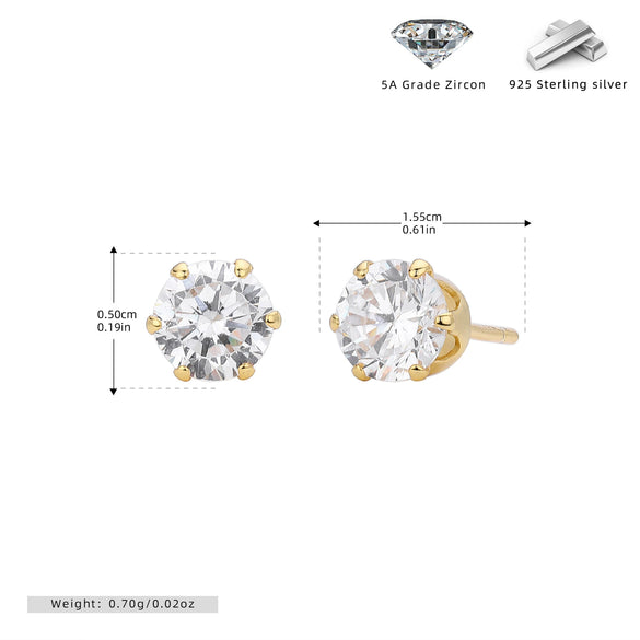 Wholesale Women's Simple Geometric 925 Sterling Silver Earrings With Sixclaw Inlaid Zircon And Electroplating