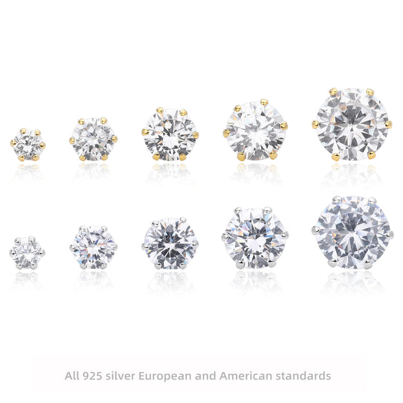 Wholesale Women's Simple Geometric 925 Sterling Silver Earrings With Sixclaw Inlaid Zircon And Electroplating