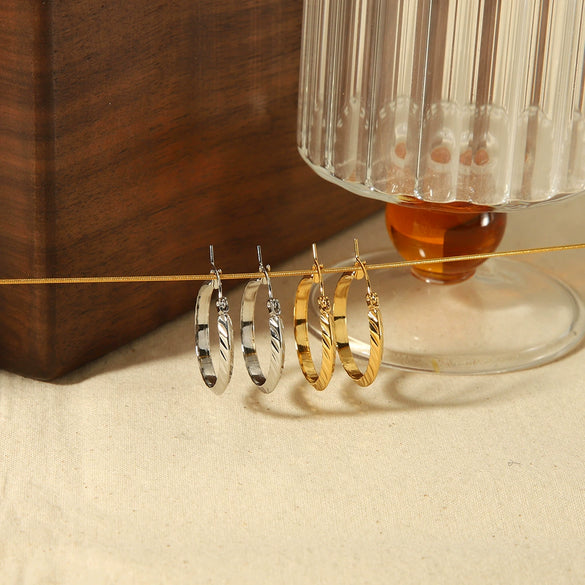 Wholesale Women's Simple Geometric Stripe Stainless Steel 18K Gold Plated Earrings
