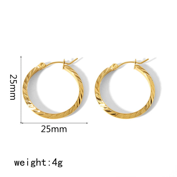 Wholesale Women's Simple Geometric Stripe Stainless Steel 18K Gold Plated Earrings