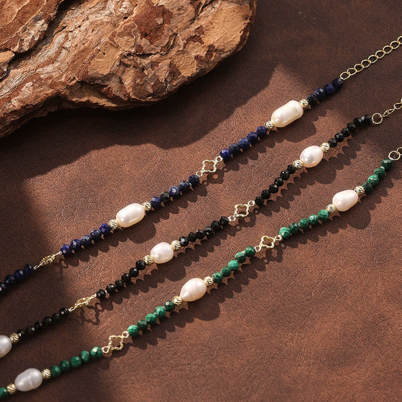 Wholesale Women's Simple Geometric Style Electroplated Silver Malachite Gemstone Bracelet