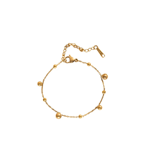 Wholesale Women's Simple Geometric Titanium Steel Electroplated Gold Beads Pea Chain Bracelet