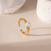 Wholesale Women's Simple Geometric Titanium Steel Electroplated Pearl Open Ring