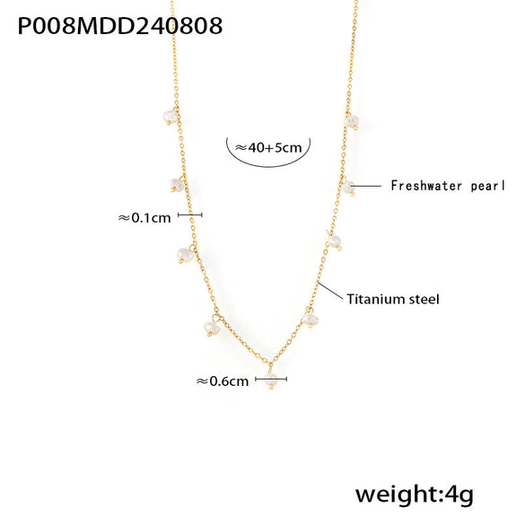 Wholesale Women's Simple Geometric Titanium Steel 18K Gold Plated Freshwater Pearl Clavicle Necklace