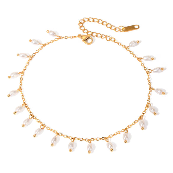 Wholesale Women's Simple Geometric Titanium Steel Pearl Pendant Anklet Summer Accessory