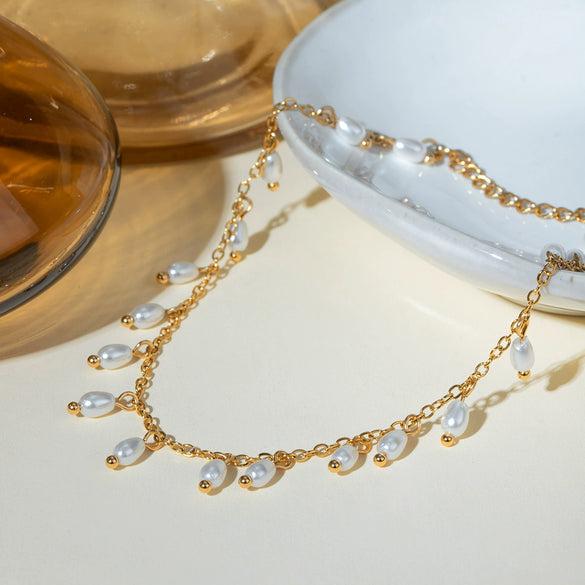 Wholesale Women's Simple Geometric Titanium Steel Pearl Pendant Anklet Summer Accessory