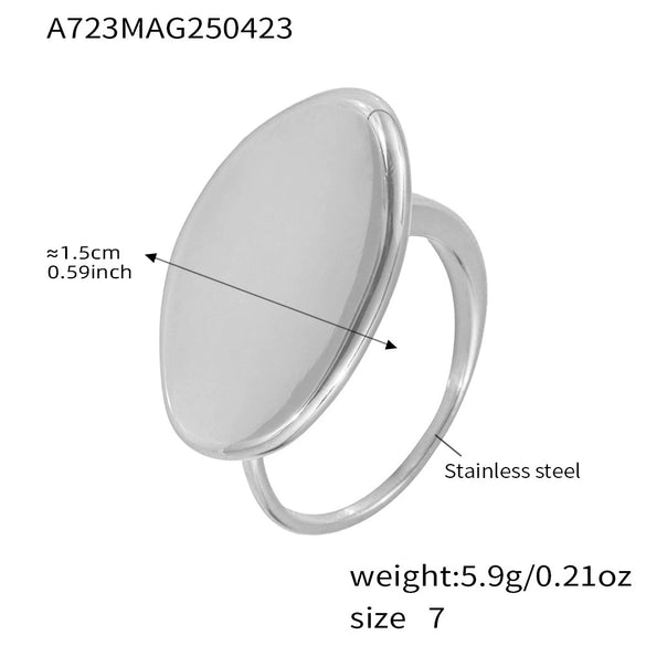 Wholesale Women's Simple Glossy Geometric Retro Style Electroplated Oval Ring Made Of Stainless Steel